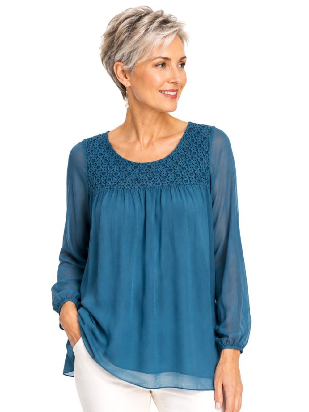 Cosmo Made In Italy Boho 100% Silk Peasant Top